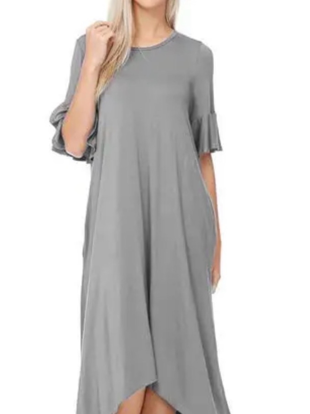 7th Ray Gray Ruffle Sleeve High-Low Dress